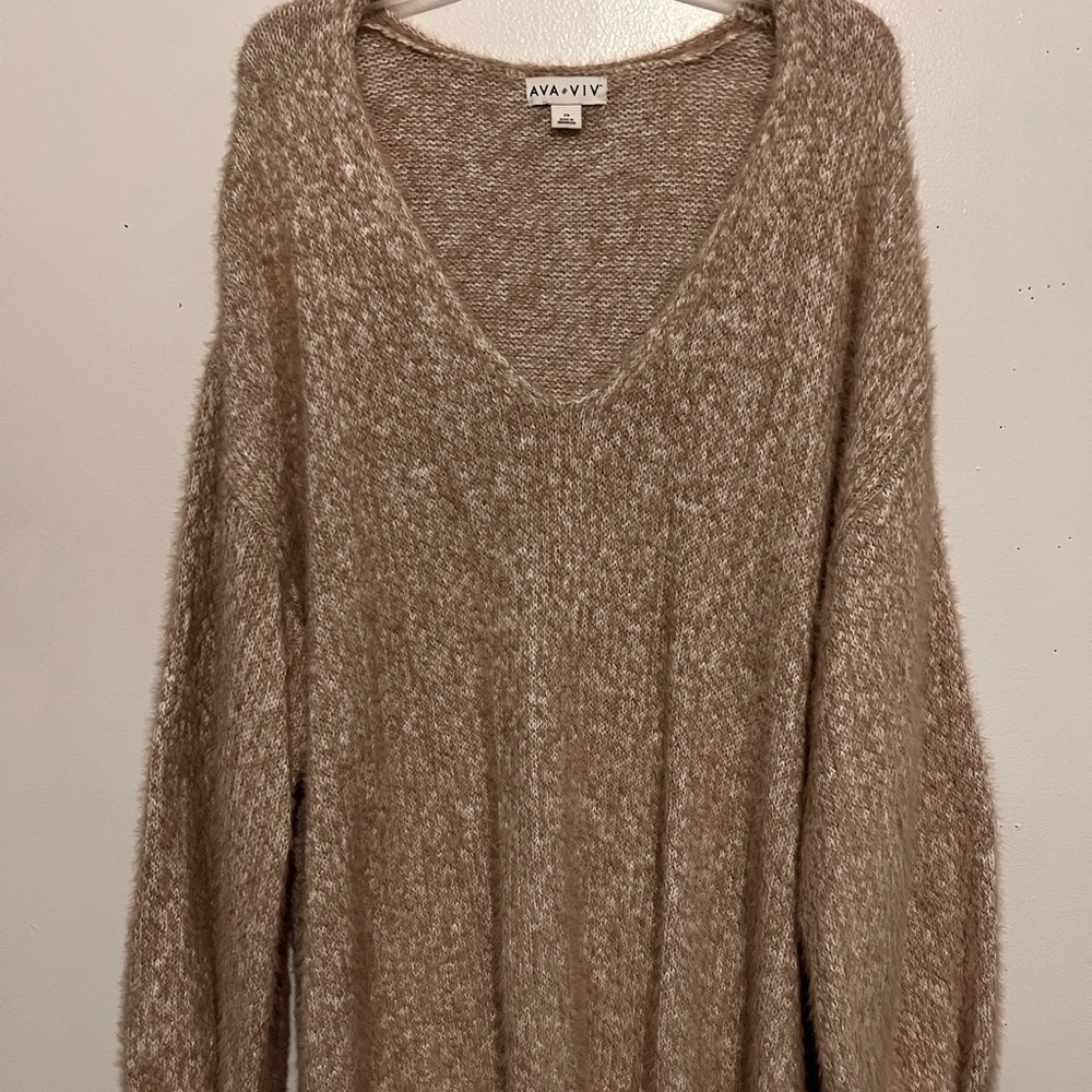 Ava & Viv Plus Size V-Neck Fuzzy Sweater